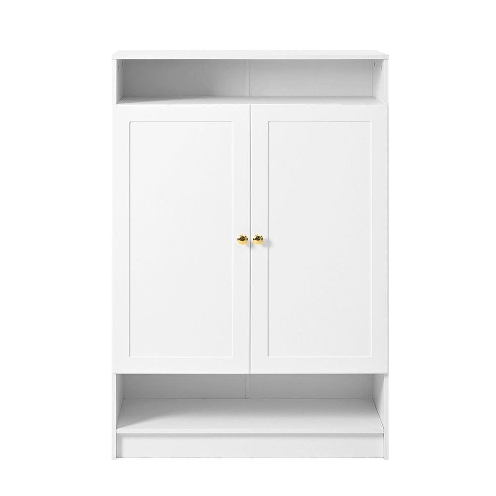 Scarpiere moderna con ripiani regolabili - Xylo - L73xP34xH109 - Bianco - 2 ante con maniglie dorate