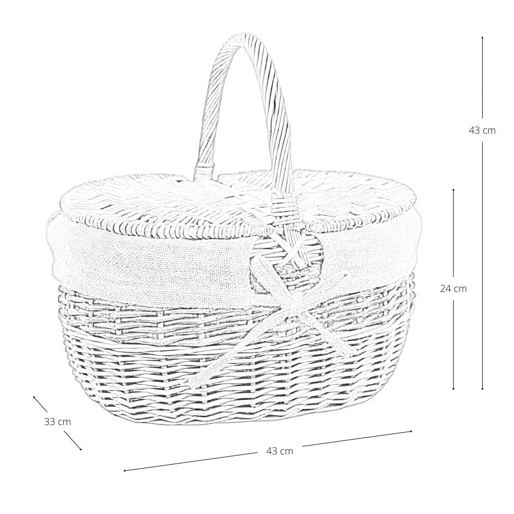 Cesto Ovale Clara picnic in Vimini e Juta con doppio coperchio cm 43 x 33 x h 43