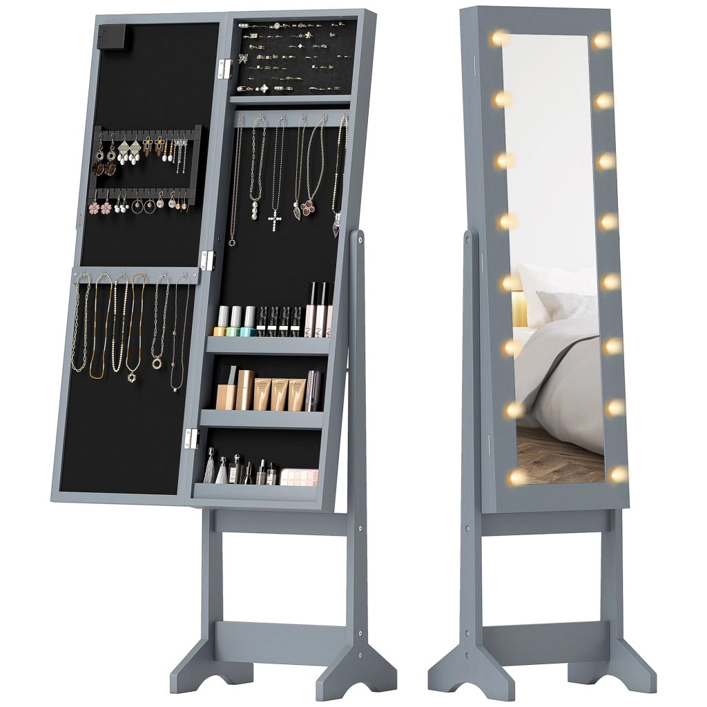Armadio Joyero con Luci LED e Specchio a Pieno ¨C zephmum ¨C Grigio