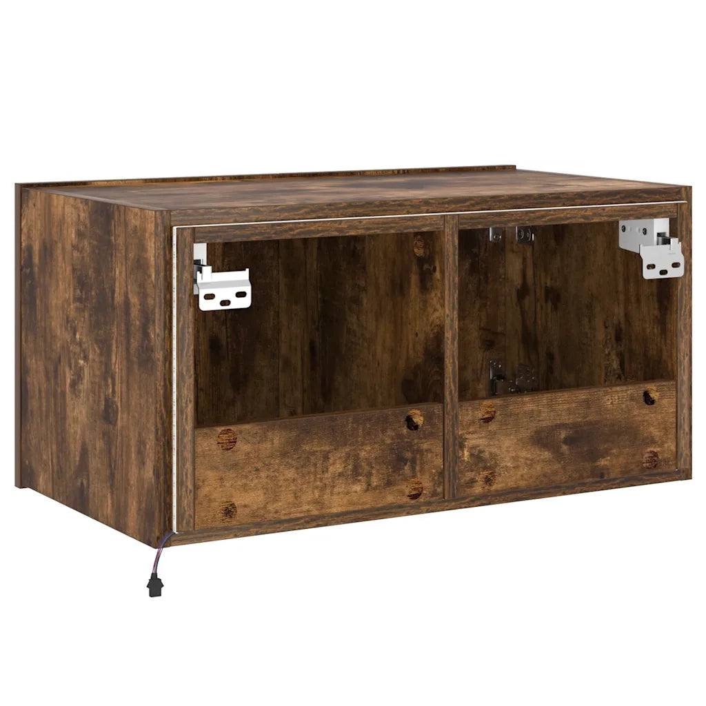 Mobile TV a Parete | Armadietto TV | Mobile Porta TV con Luci LED Rovere Fumo 60x35x31 cm
