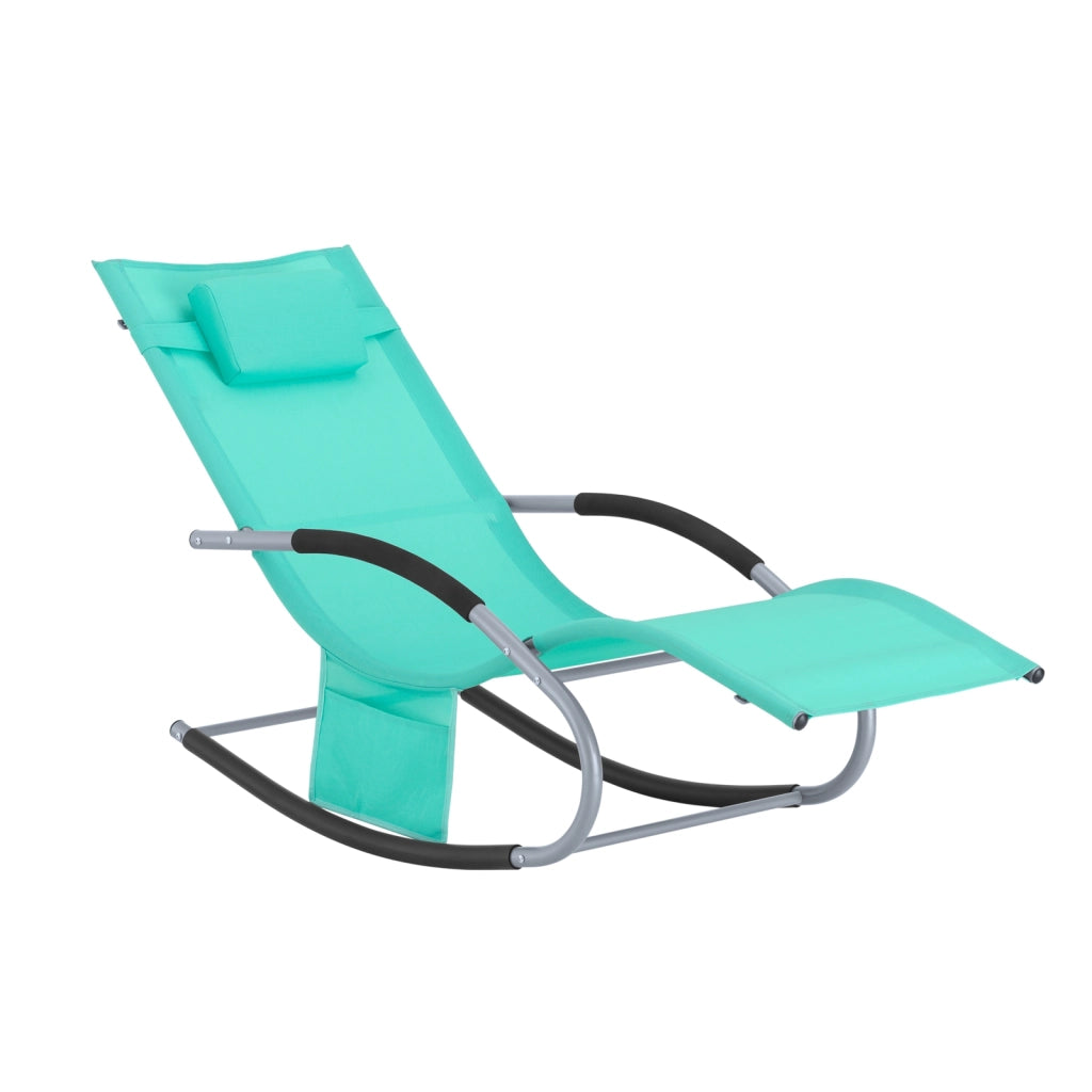 SoBuy Lettino Sdraio da Giardino a Dondolo - Sedia a Dondolo da Esterno in Textilene Blu Pavone con Telaio in Metallo, 150x63x87cm, Lettino Prendisole per Terrazza, Piscina, Patio, OGS28-TB