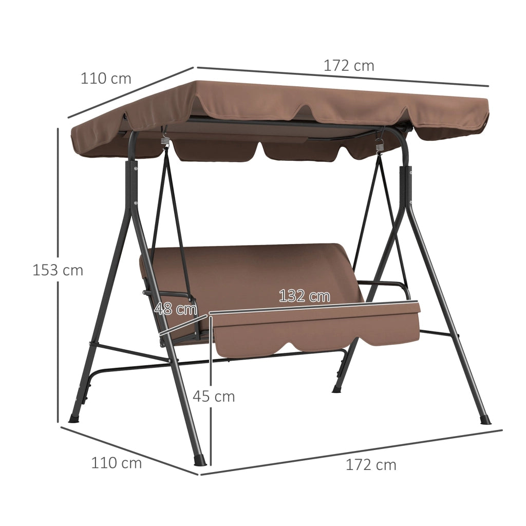 Dondolo da Giardino a 3 Posti con Cuscini 172x110x153 cm Marrone e Nero