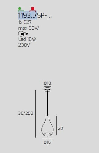 SOSPENSIONE OTTONE SAT. 1 LUCE VETRO PICCOLO FUME' 1193OS-SP-FU