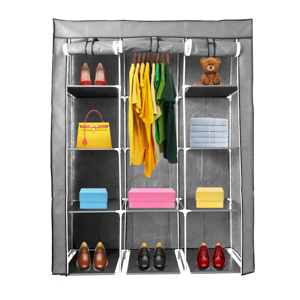 Armadio Vestiario In Tessuto Con Ante Con Cerniera Nyana Home Misure 170x130x45cm Grigio