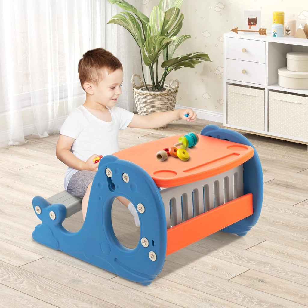 Set Tavolo attività Convertibile per Bambini, Cavalletto Multifunzionale Regolabile con Lavagna Cancellabile a Forma di Balena, Tavolo da Disegno con Panchina, 1 + Anni