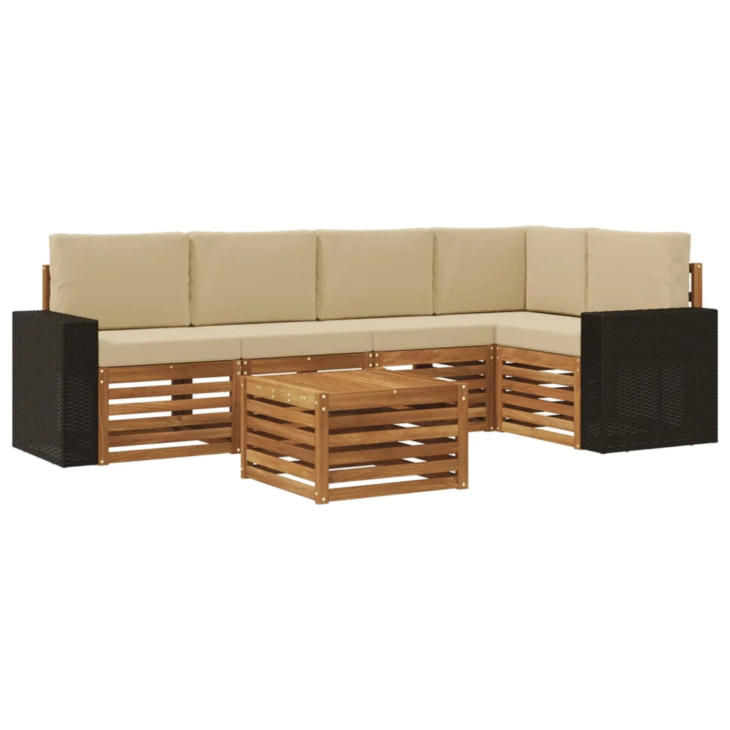 Set di divani da esterno 6 pz Naturale e Beige Poliestere 3384394