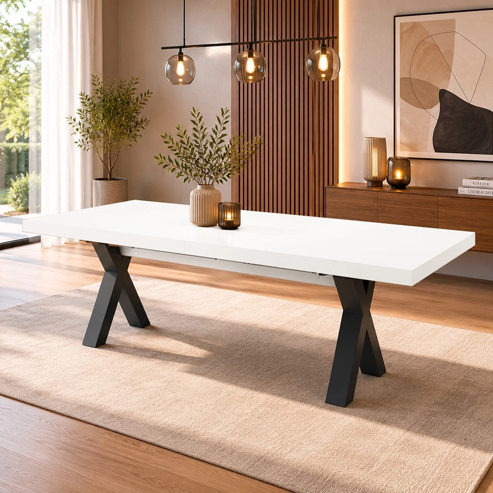 Tavolo Allungabile Milonga480 180 cm con Piano Bianco Spatolato e Gambe Incrociate Antracite