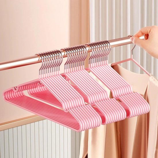 Hangers per capo, metallo (40 cm), 40 pezzi, hangers per capo spaziali per adulti, 0,4 cm spessore, resistente a capi pesanti, staffa con scanalatura antiscivolo per mantelli, pantaloni (rosa)