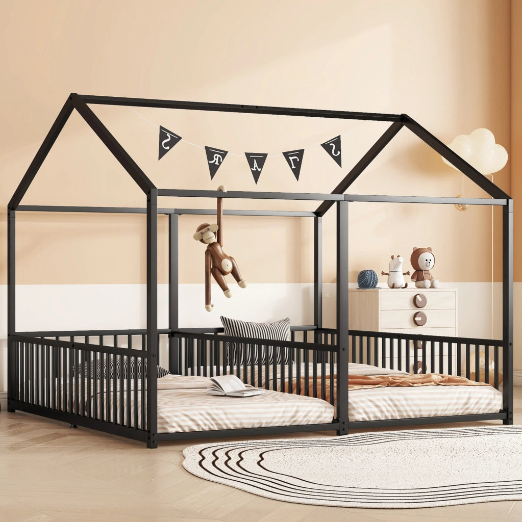 Letto a castello per bambini 90x200 cm in metallo nero