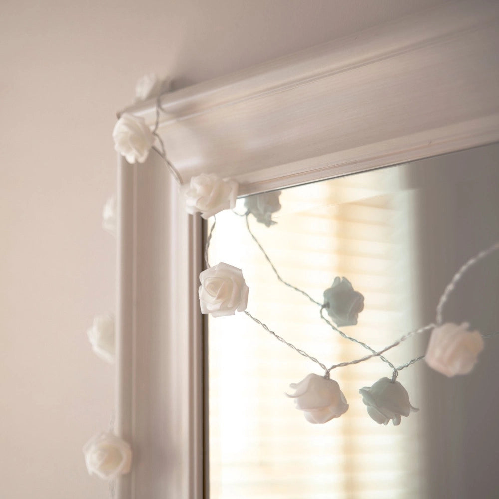 Trade Shop - Catena Luci Luminosa Con 10 Led A Forma Di Rosa Bianca Alimentazione A Batteria -