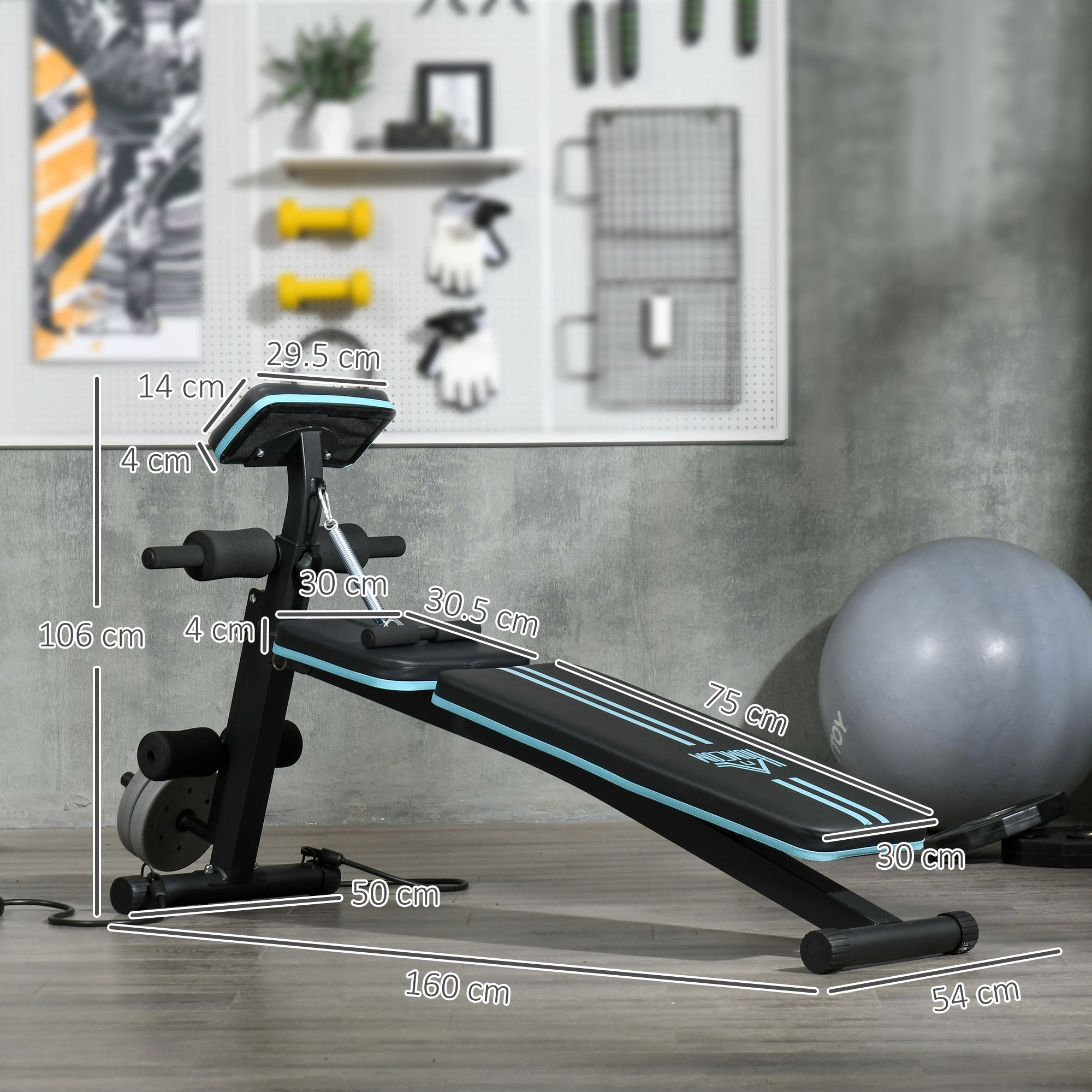 Panca Multifunzione Pieghevole con Schienale Regolabile a 7 Livelli e Leg Extension in Acciaio e ABS Blu