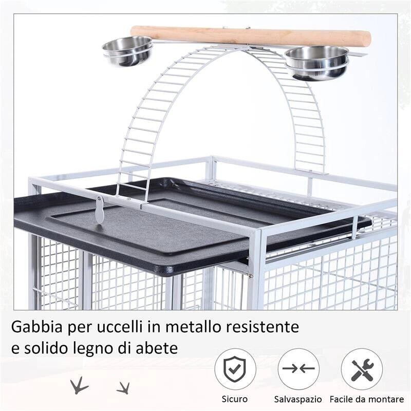 VOLIERA PER UCCELLI CON RUOTE E TRESPOLO 86 X 80 X H160 CM