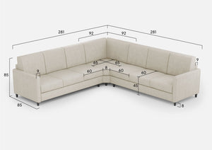 Divano Angolare 7 Posti 281x281x85 cm Karay in Tessuto Latte