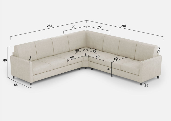 Divano Angolare 7 Posti 281x281x85 cm Karay in Tessuto Latte