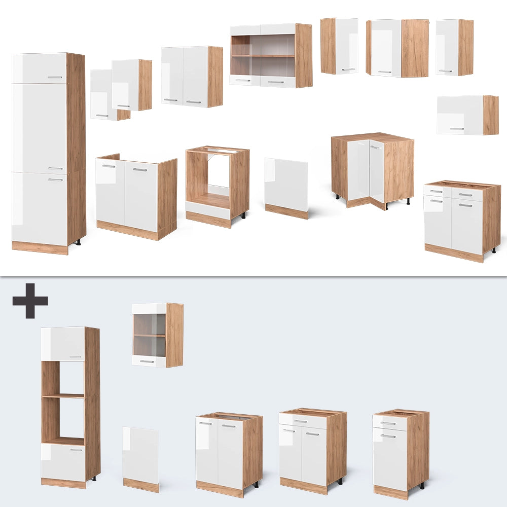 Vicco Cucina angolare completa Bianco lucido/oro power oak 227 x 287 cm , PL Marmo