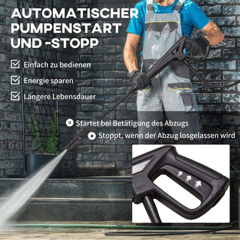 Idropulitrice a 5 pezzi con ruote, tubo ad alta pressione da 6 m, 1800 W, portata massima: 510 l/h, pressione di esercizio 150 bar, blu