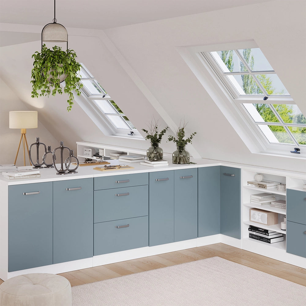 Mobile per mansarda Rion Grigio-blu/Bianco 60 x 83.8 cm senza inclinazione con 3 cassetti Vicco