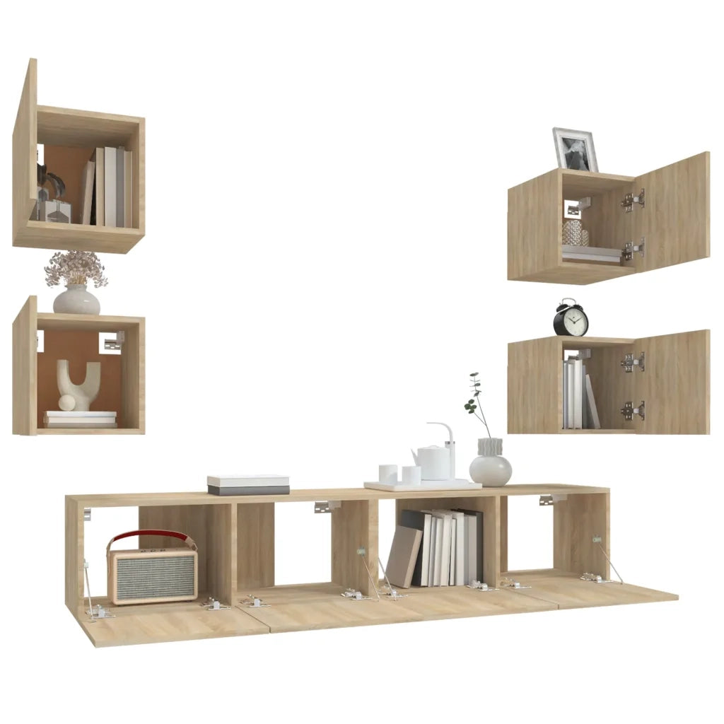 Set di Mobili Porta TV 6 pz-Set di 6 Credenza per TV Rovere Sonoma in Legno Multistrato 735767