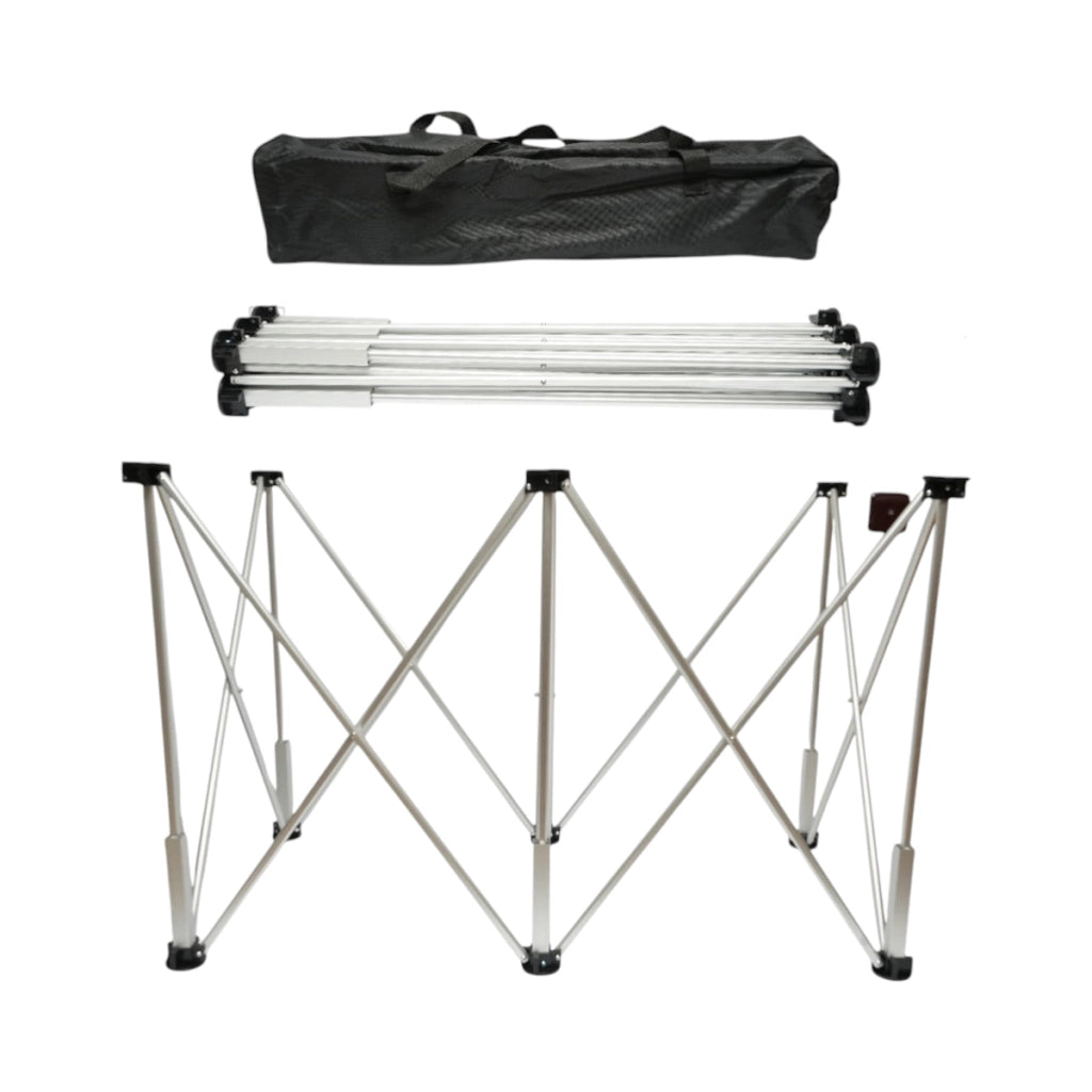 Tavolo da lavoro pieghevole a fisarmonica con 6 gambe, struttura in alluminio 116x61x72cm