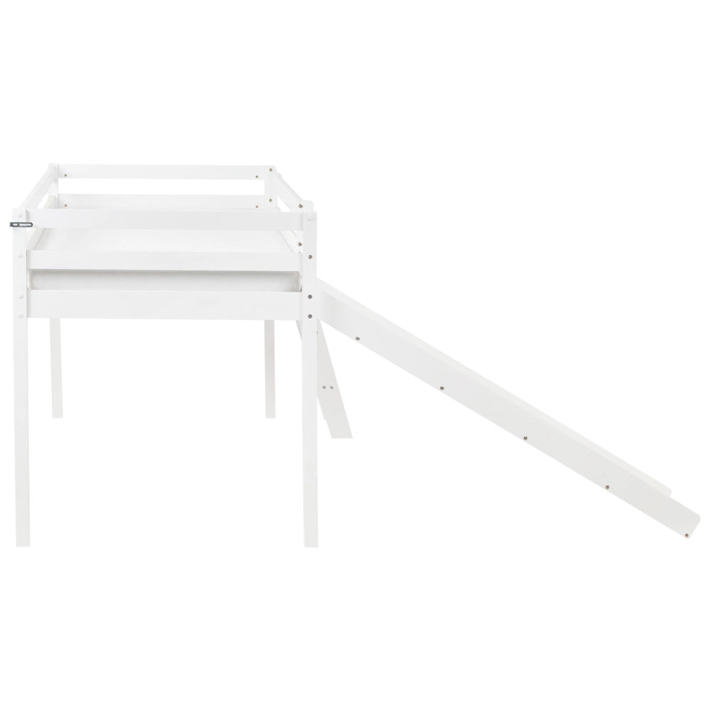 Letto a castello per bambini in legno con rete a doghe 90 x 200 cm con scivolo bianco per bambini