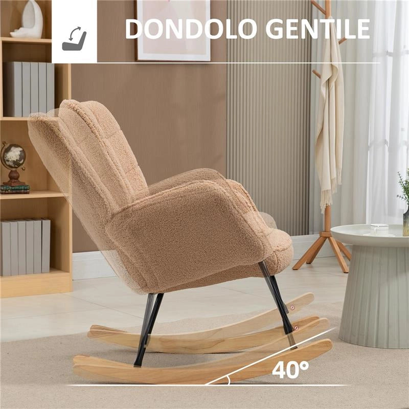 POLTRONA A DONDOLO IMBOTTITA IN LEGNO E ACCIAIO CON RIVESTIMENTO BOUCLÚ 71X98X101 CM MARRONE