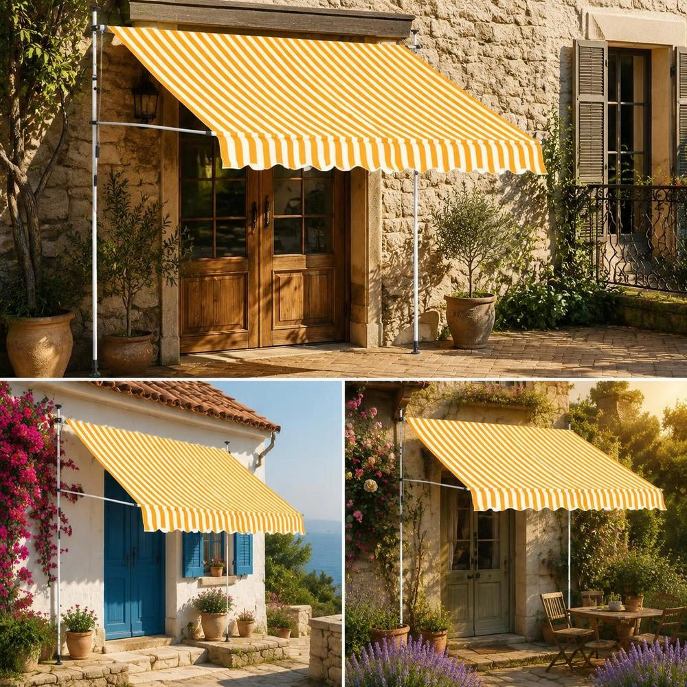 Retractable Awning, Manually Operated, 250 Cm, Orange/white Striped