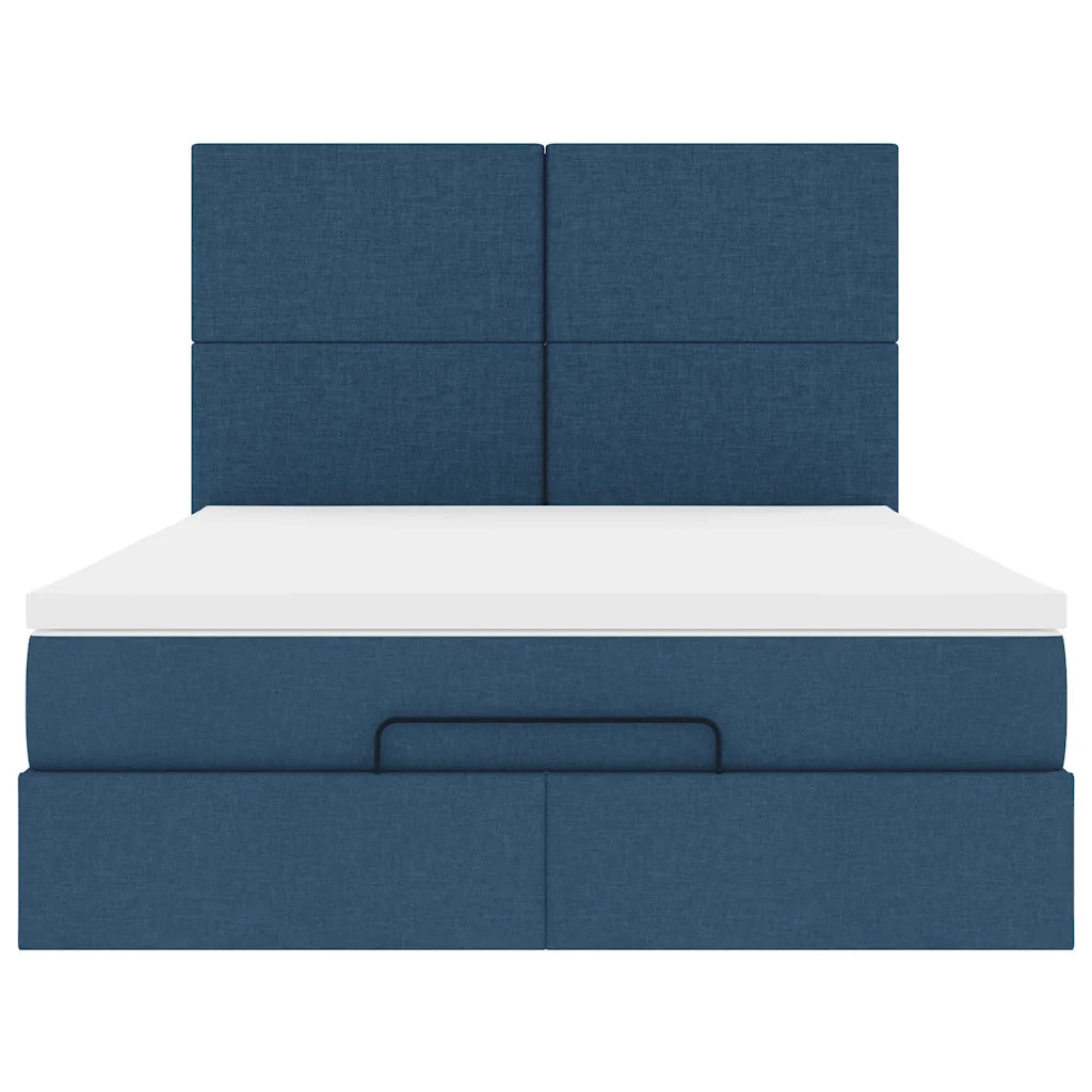 Struttura Letto Pouf con Materasso Blu 140x190 cm in Tessuto