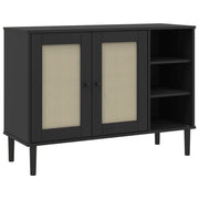 Credenza | Madia | Buffet da pranzo | Armadio da pranzo SENJA Aspetto Rattan Nero 112x40x80 cm Massello Pino