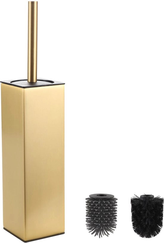 Set di Spazzolini per il Water e Onde di Supporto in Oro Laccato, Spazzolino in Metallo con 2 Testine Inclusive, Spazzolino in Silicone Indipendente Quadrato per la Stanza da Bagno