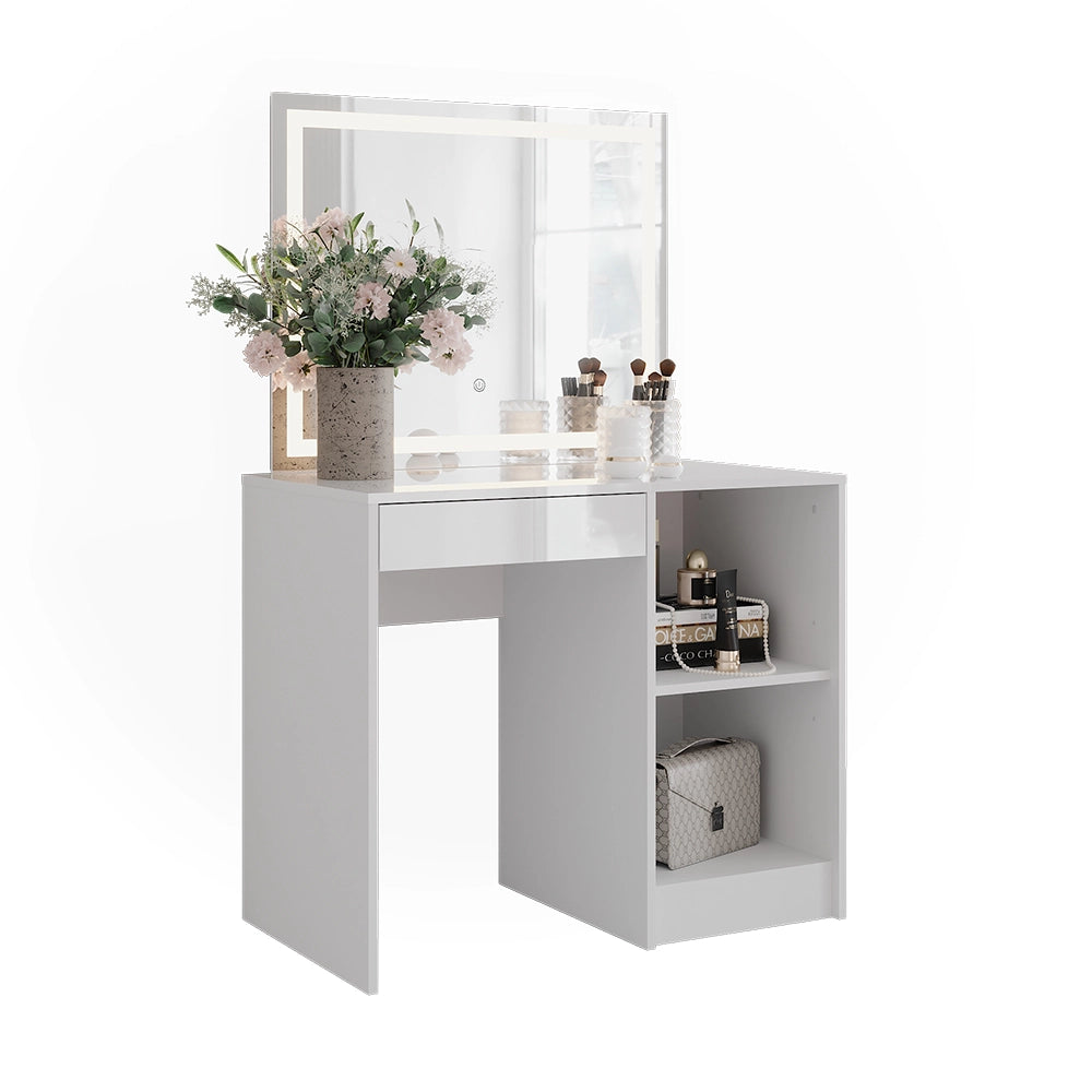 Vicco Tavolo da toeletta Bianco/bianco lucido 89.8 cm con specchio LED