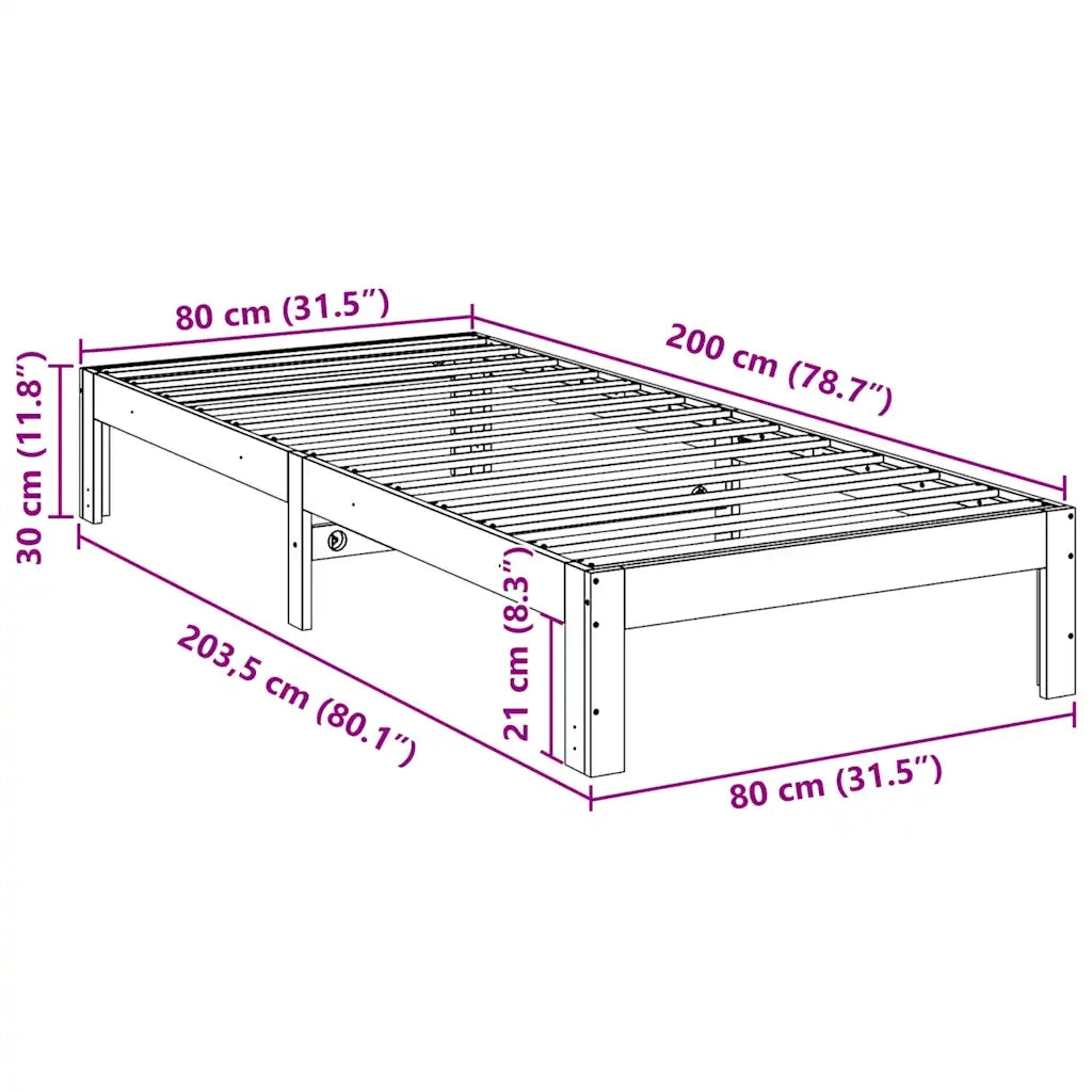 Letto senza Materasso Marrone Cera 80x200 cm Legno di Pino 859216