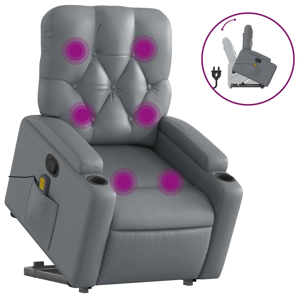 Poltrona Alzapersona Reclinabile Massaggio Grigio Similpelle 3204782