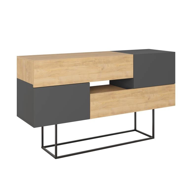 Consolle Moderna 145x40x82 cm con 2 Ante 2 Cassetti e Gambe Alte Quercia e Antracite