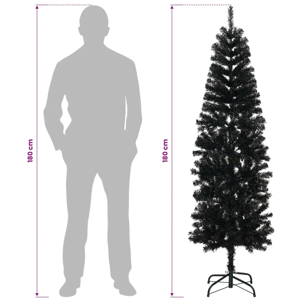 Albero di Natale Artificiale Sottile 180 cm PVC e Acciaio Nero 42055252