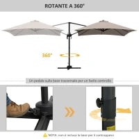 Ombrellone 3x3 m a Braccio con 8 Stecche, Pedale e Manovella, in Alluminio e Poliestere, color Khaki