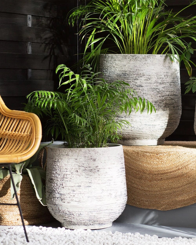 Vaso per piante fioriera in fibra di argilla grigio chiaro per esterni 48 x 53 cm per tutte le stagioni