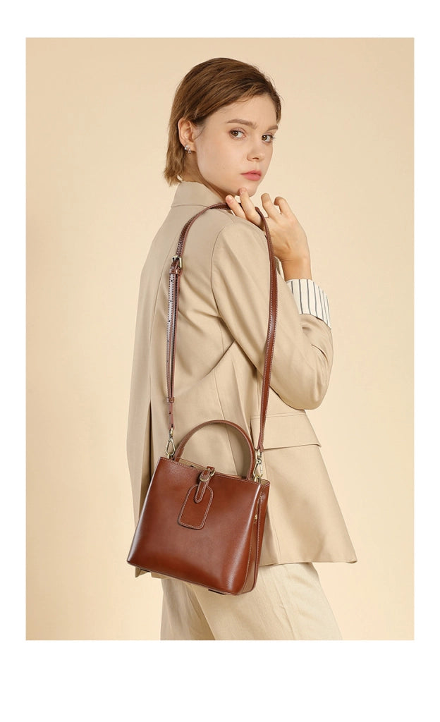 Borsa tote da donna in vera pelle, morbida, marrone