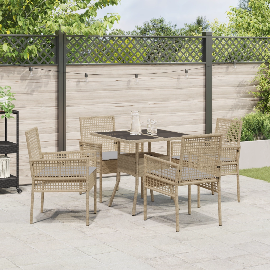 Set da Pranzo da Giardino 5 Pezzi Beige Rattan Sintetico