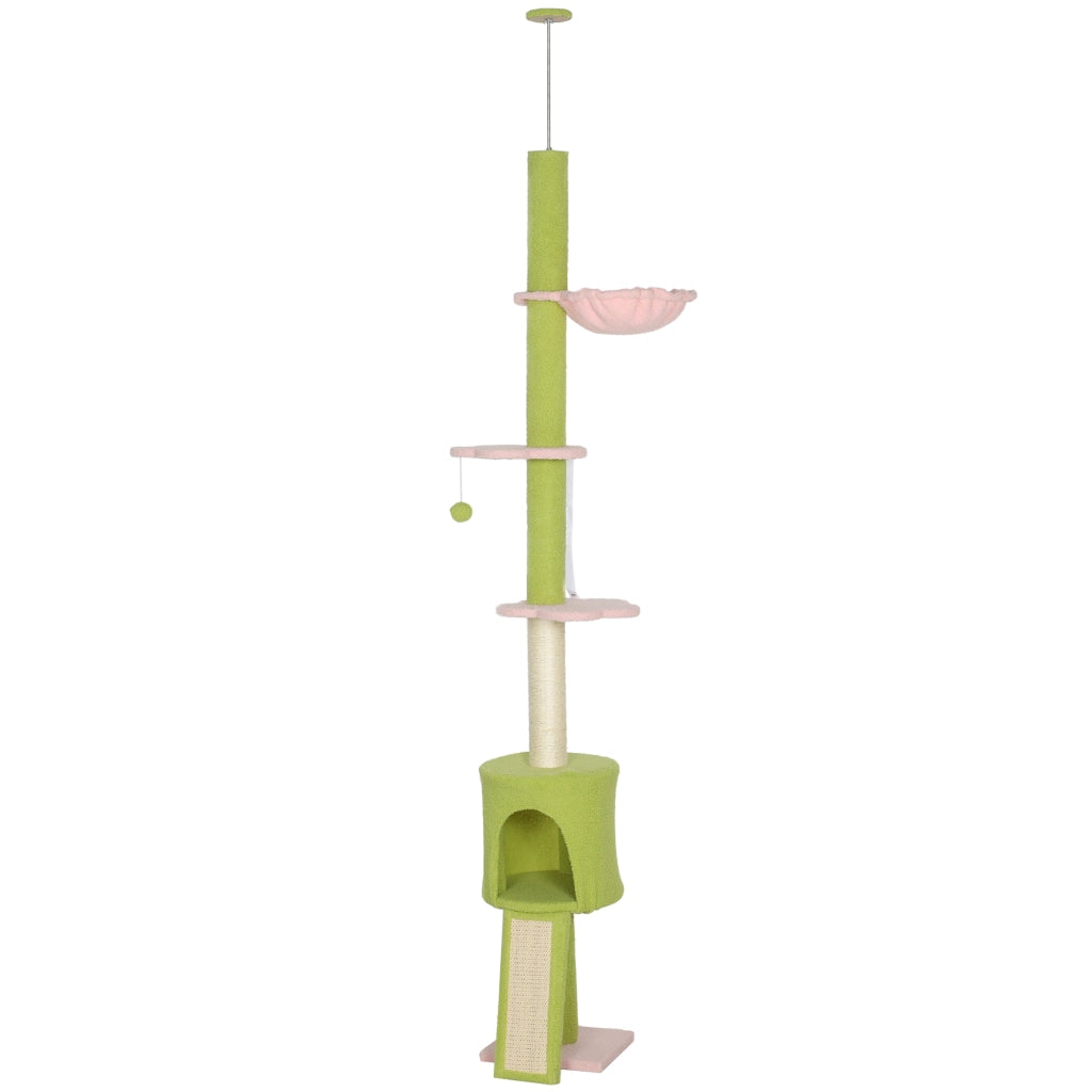 Albero tiragraffi per gatti 5 livelli altezza regolabile 220-240 cm ¨C zephmum ¨C verde