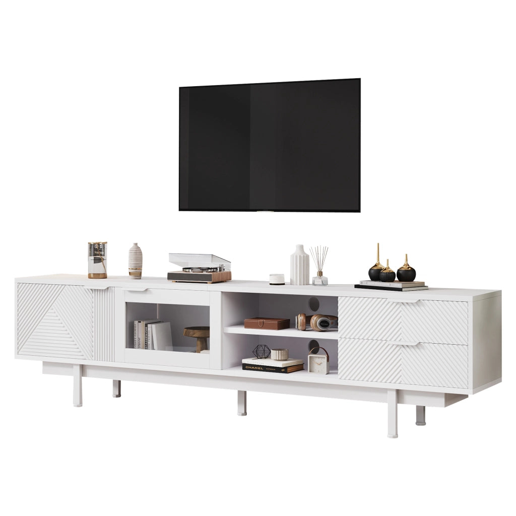 Mobile TV con 2 Ante e 2 Cassetti; Anta in Vetro Temperato; Stile Moderno; 200??40??50;5 cm; in Truciolare; Bianco
