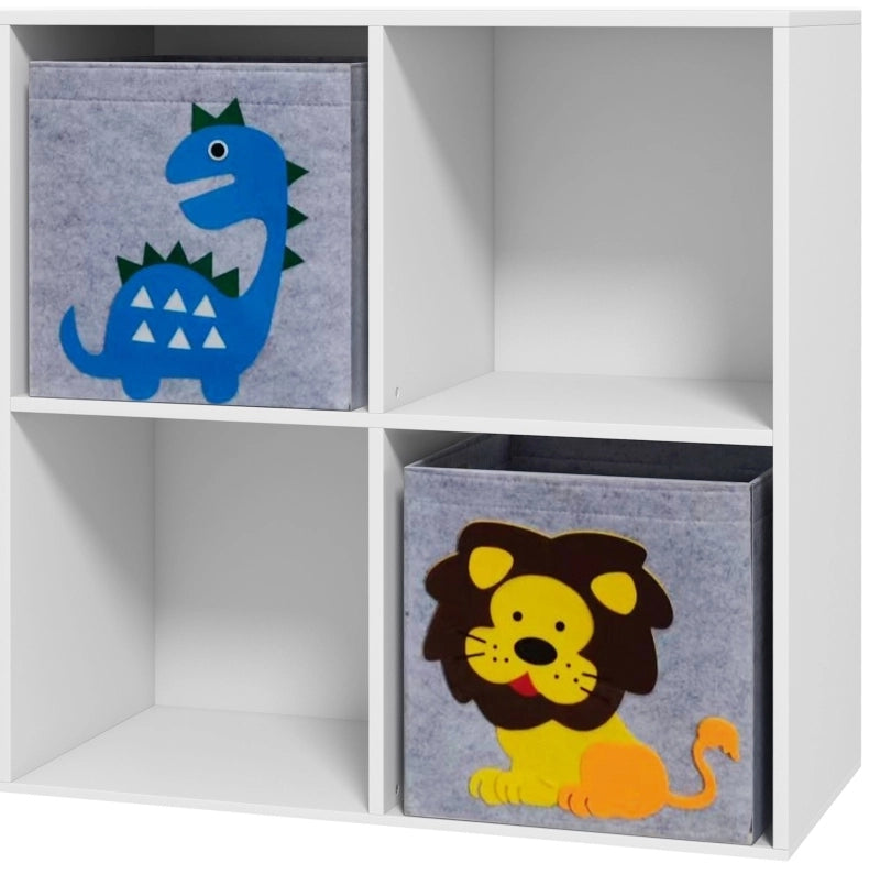 Libreria per bambini bianca in legno con 4 vani e 2 cassetti