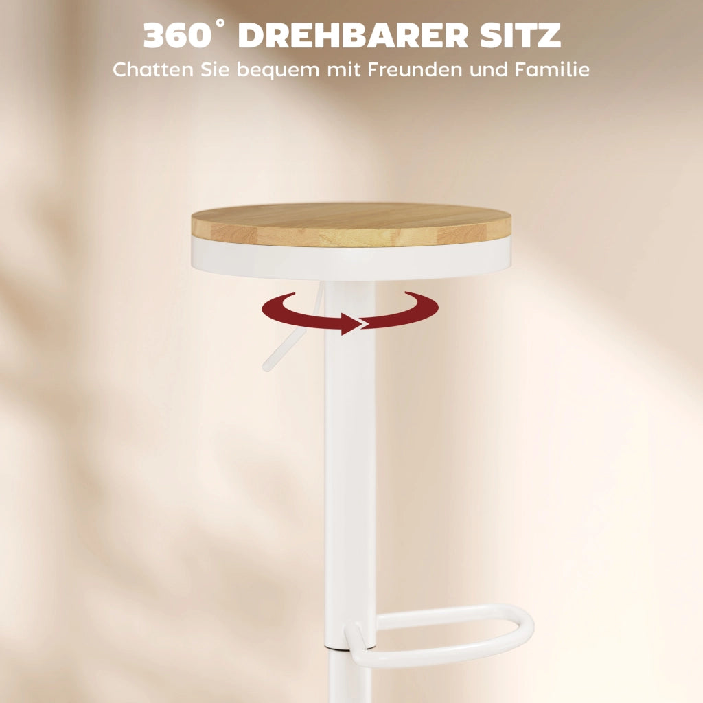 Set 2 Sgabelli da Bar Girevoli 360¡ã Regolabili in Altezza ¨C Xylo ¨C Legno Naturale Bianco 38,5x38,5x60-80cm