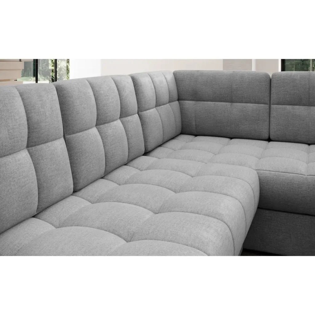 Divano ad angolo convertibile MONTEZA grigio sinistro 299 cm con contenitore e letto