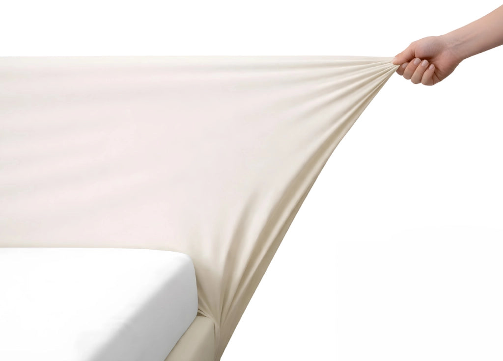 Vestiletto Giroletto Effetto Velluto Estensibile Tinta Unita Mod. Perfetto - Matrimoniale - Panna