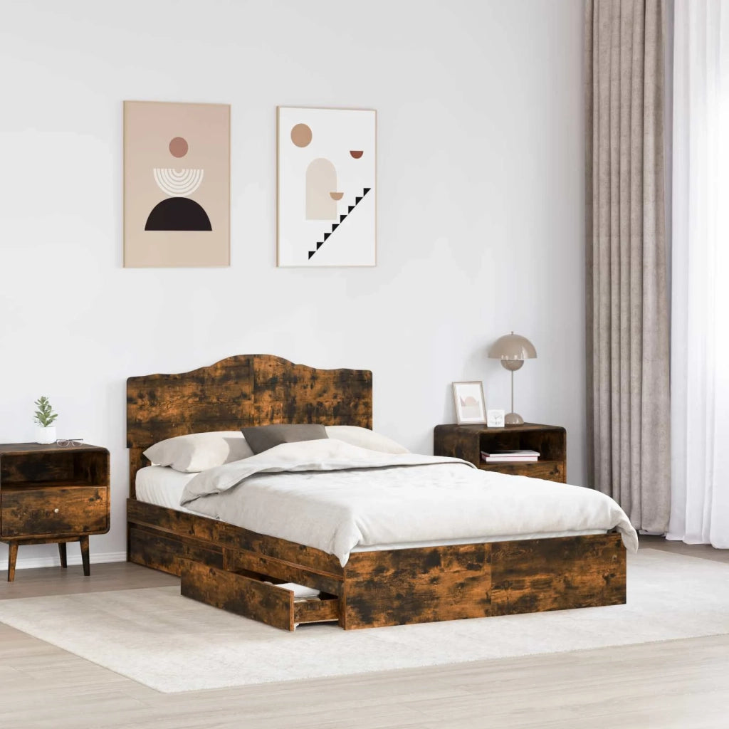 Letto con Contenitore con testiera Rovere fumé 135 x 190 cm