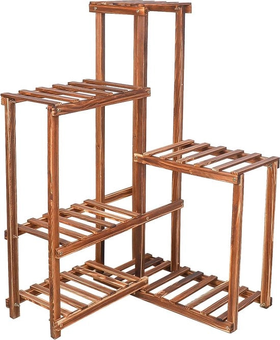 Supporto per piante - Piattaforma per piante - Angolo - Supporto - 6 strati - Legno - Pannello - Interno - Esterno - Giardino - Patio - Sostegno per fiori - Piante grasse - Vasi - Dim. 100 x 60 x 30 cm