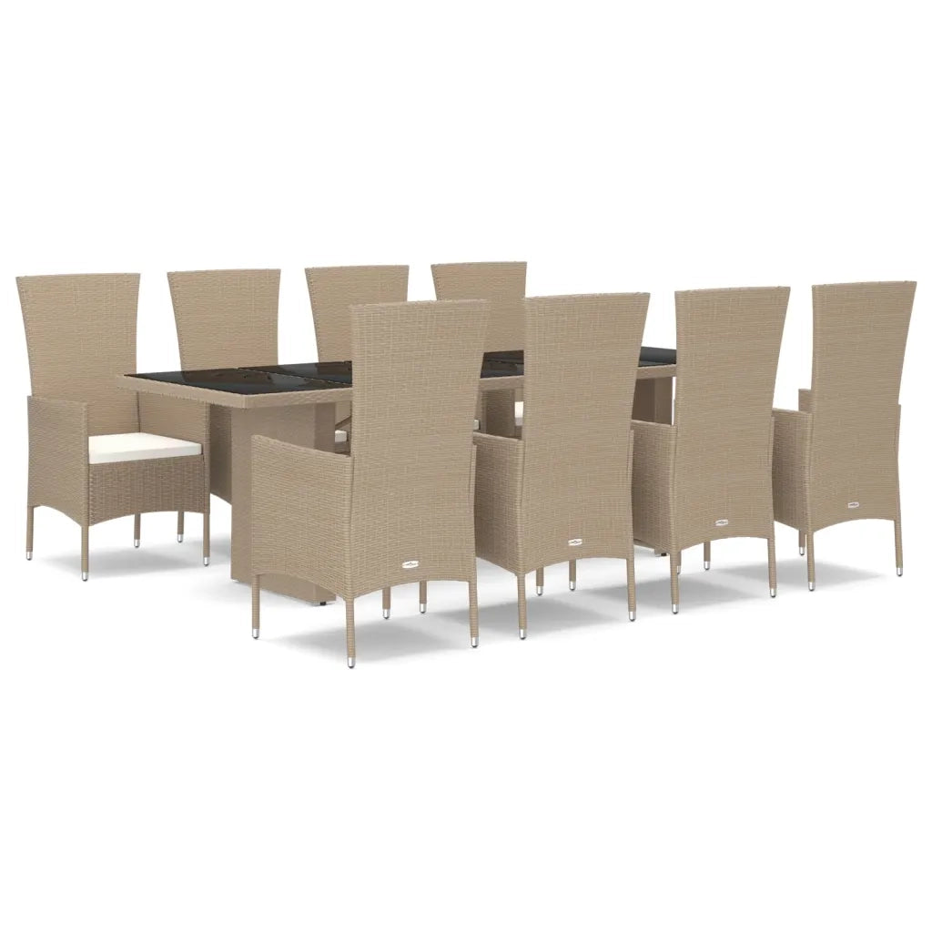 Set da Pranzo da Giardino 9 pz con Cuscini Beige in Polyrattan 3157565