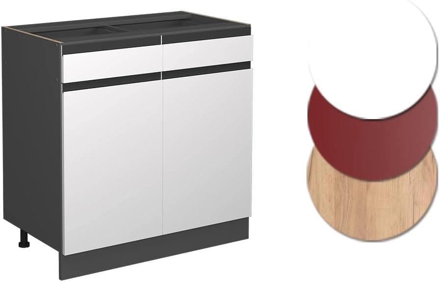 Mobiletto base per cucina R-Line, Bianco, 80 cm Forma a J, senza piano di lavoro, per la libera combinazione all'interno di sistemi cucina modulari