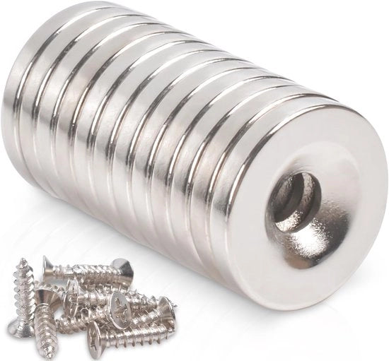 12 pezzi di magneti neodymium con foro, magneti neodymium forti 18x3-5mm con foro assiale piccoli magneti rotondi a vite per frigorifero, bacheca magnetica, lavagna magnetica, ufficio, cucina