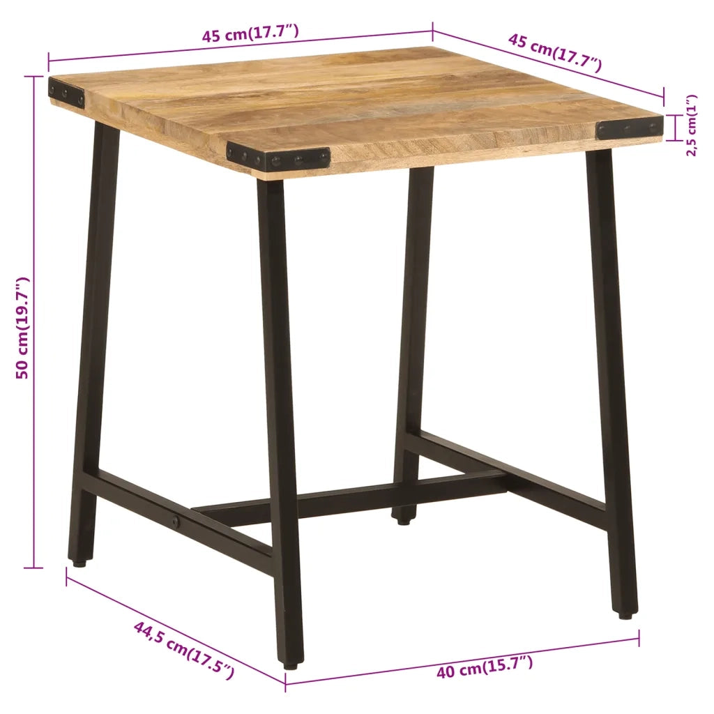Tavolino-Tavolino da soggiorno-Tavolo 45x45x50cm in Legno Massello di Mango e Ferro